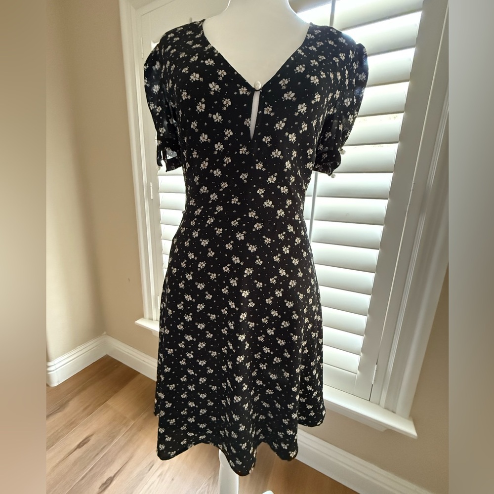 Mango Black and White Puff Sleeve Midi Sundress